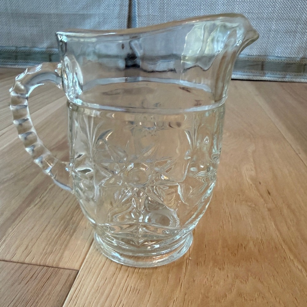 Vintage Pressed Glass Pitcher Small Clear Star Cut Panel Farmhouse Cottagecore